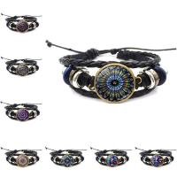 Zinc Alloy Bracelet with leather cord & Glass Gemstone plated time gem jewelry & for woman nickel lead & cadmium free Sold Per 7.8 Inch Strand