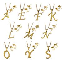 Fashion Stainless Steel Jewelry Sets, Stud Earring & necklace, Alphabet Letter, gold color plated, oval chain & different styles for choice & for woman, Length:Approx 17.5 Inch, 6Sets/Lot, Sold By Lot