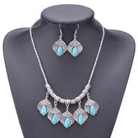 Zinc Alloy Jewelry Sets earring & necklace with turquoise brass earring hook plated for woman Sold By Set