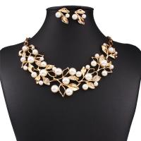 Zinc Alloy Jewelry Sets Stud Earring & necklace with Plastic Pearl plated 2 pieces & for woman & with rhinestone Sold By Set