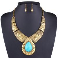 Tibetan Style Jewelry Sets, earring & necklace, with turquoise, brass earring hook, plated, 2 pieces & for woman, more colors for choice, Sold By Set