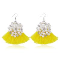 Zinc Alloy Tassel Earring with Cotton Thread & Plastic Pearl plated for woman & with rhinestone nickel lead & cadmium free Sold By Pair