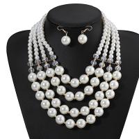 Plastic Pearl Jewelry Set, earring & necklace, with Crystal, plated, 2 pieces & for woman, more colors for choice, Sold By Set
