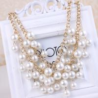 aleación de zinc collar, con Perlas plásticas, chapado, multicapa & para mujer, dorado, libre de níquel, plomo & cadmio, Vendido para 17.7 Inch Sarta