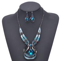 Zinc Alloy Jewelry Sets earring & necklace with Glass plated 2 pieces & for woman nickel lead & cadmium free Sold By Set