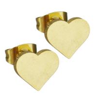 Stainless Steel Stud Earrings, Heart, gold color plated, fashion jewelry & for woman, 9x8mm, 12Pairs/Lot, Sold By Lot