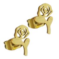 Stainless Steel Stud Earrings Flower gold color plated fashion jewelry & for woman Sold By Lot