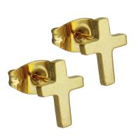 Stainless Steel Stud Earrings Cross gold color plated fashion jewelry & for woman Sold By Lot