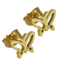 Stainless Steel Stud Earrings Butterfly gold color plated fashion jewelry & for woman Sold By Lot