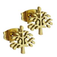 Stainless Steel Stud Earrings, Tree, gold color plated, fashion jewelry & for woman, 9.50x10mm, 12Pairs/Lot, Sold By Lot