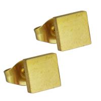 Stainless Steel Stud Earrings, Square, gold color plated, fashion jewelry & for woman, 6x6mm, 12Pairs/Lot, Sold By Lot