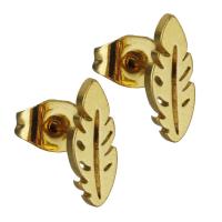 Roestvrij staal Stud Earrings, Blad, gold plated, mode sieraden & voor vrouw, 4x11mm, 12paren/Lot, Verkocht door Lot