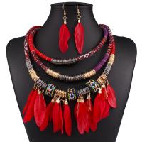 Tibetan Style Jewelry Sets, earring & necklace, with Cloth & Feather & Resin, plated, 2 pieces & for woman, more colors for choice, nickel, lead & cadmium free, Sold By Set