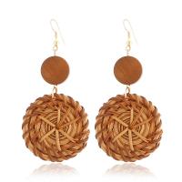 Zinc Alloy Drop Earrings with Rattan & Acrylic plated for woman brown nickel lead & cadmium free Sold By Pair