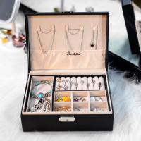 PU Leather Jewelry Set Box with Velveteen Rectangle portable & durable 2/Set Sold By Set
