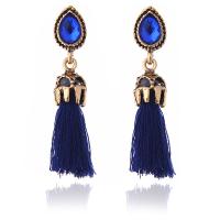 Tibetan Style Tassel Earring, with Cotton Thread, antique gold color plated, for woman & with cubic zirconia, more colors for choice, nickel, lead & cadmium free, 10x50mm, 5Pairs/Lot, Sold By Lot
