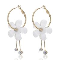 Zinc Alloy Drop Earrings Flower gold color plated for woman & with rhinestone white nickel lead & cadmium free Sold By Lot