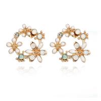 Zinc Alloy Stud Earring Flower gold color plated for woman & enamel & with rhinestone nickel lead & cadmium free Sold By Lot