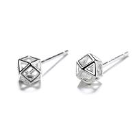 925 Sterling Silver Stud Earrings, with plastic earnut & for woman & with cubic zirconia, silver color, 5mm, Sold By Pair