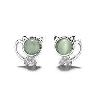 925 Sterling Silver Stud Earrings, with Cats Eye, Cat, with plastic earnut & for woman, silver color, 8x8mm, Sold By Pair