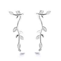 925 Sterling Silver Stud Earrings Leaf with plastic earnut & micro pave cubic zirconia & for woman silver color Sold By Pair