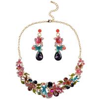 Zinc Alloy Jewelry Sets earring & necklace with 7cm extender chain gold color plated for woman & with rhinestone multi-colored nickel lead & cadmium free Length Approx 20.48 Inch Sold By Set