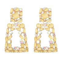 Tibetan Style Drop Earrings, Geometrical Pattern, gold color plated, for woman & with rhinestone, more colors for choice, nickel, lead & cadmium free, 35x63mm, Sold By Pair