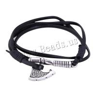 PU Leather Cord Bracelets, with Tibetan Style, Axe, plated, dyed & for woman, more colors for choice, 46x25mm, Length:Approx 9 Inch, 10Strands/Lot, Sold By Lot