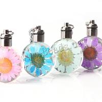 Glas Key Lås, med Tørret blomst & Zinc Alloy, epoxy sticker, med LED-lys & for kvinde, flere farver til valg, 30mm, Længde Ca. 4.5 inch, 10Strands/Lot, Solgt af Lot