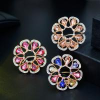 Brass Brooch, plated, for woman & with rhinestone, more colors for choice, nickel, lead & cadmium free, 45*42mm, Sold By PC