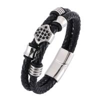 Stainless Steel Jewelry Bracelet with Split Layer Cowhide Leather Double Layer & fashion jewelry Sold By PC