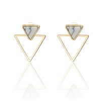 Tibetan Style Stud Earring, with Turquoise, Triangle, gold color plated, for woman, white, nickel, lead & cadmium free, 17x22mm, 2Pairs/Lot, Sold By Lot