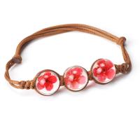 Glass Bracelet with Waxed Cotton Cord & Dried Flower Adjustable & kumihimo & for woman Length Approx 3.3 Inch Sold By Lot