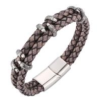 Stainless Steel Jewelry Bracelet with PU Leather Double Layer & fashion jewelry & Unisex 6mmx2 Sold By PC