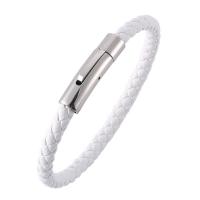Stainless Steel Jewelry Bracelet, with PU Leather, fashion jewelry & punk style & Unisex & different size for choice, 6mm, Sold By PC