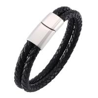 Stainless Steel Jewelry Bracelet with Split Layer Cowhide Leather Double Layer & fashion jewelry & Unisex 6mmx2 Sold By PC