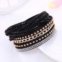 PU Leather Cord Bracelets with Velveteen plated multilayer & for woman & with rhinestone 400mm*20 Sold By Strand