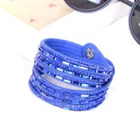 PU Leather Cord Bracelets with Velveteen plated for woman & with rhinestone 400*20mm Sold By Strand