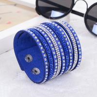 PU Leather Cord Bracelets, with Velveteen, plated, for woman & with rhinestone, more colors for choice, 200*45mm, Sold By Strand