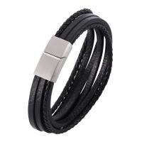 Stainless Steel Jewelry Bracelet, with Leather, fashion jewelry & Unisex & different size for choice, more colors for choice, Sold By PC