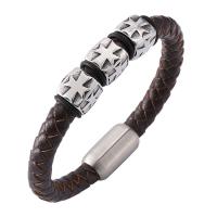 Bijoux bracelet en acier inoxydable, avec Cuir, bijoux de mode & unisexe & normes différentes pour le choix, brun, Vendu par PC