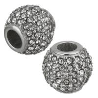 Edelstahl-Perlen mit großem Loch, Edelstahl, mit Strass, originale Farbe, 11x10x11mm, Bohrung:ca. 4.5mm, 20PCs/Menge, verkauft von Menge