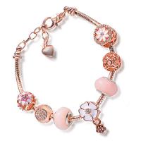 Brass European Bracelet with Zinc Alloy rose gold color plated for woman & enamel & with rhinestone nickel lead & cadmium free Sold Per Approx 7.29 Inch Strand