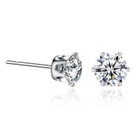 Brass Stud Earring plated for woman & with cubic zirconia nickel lead & cadmium free 7.5mm Sold By Lot