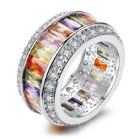 Cubic Zircon Brass prst prsten, Mosaz, barva stříbrná á, různé velikosti pro výběr & pro ženy & se zirkony, nikl, olovo a kadmium zdarma, 12mm, Prodáno By PC