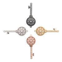 Cubic Zirconia Micro Pave Brass Pendant, Key, plated, micro pave cubic zirconia, more colors for choice, nickel, lead & cadmium free, 13.5x33.5mm, Hole:Approx 1mm, 5PCs/Lot, Sold By Lot