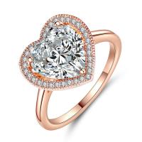 Cubic Zirconia Micro Pave Brass Ring Heart rose gold color plated & micro pave cubic zirconia & for woman nickel lead & cadmium free 2mm Sold By PC