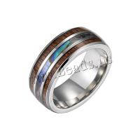 Палец кольцо из нержавеющей стали, нержавеющая сталь, с деревянный, Другое покрытие, ювелирные изделия моды & Мужская & разный размер для выбора, серебряный, 8x2mm, размер:6-13, продается PC