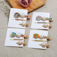 Hair Slide Zinc Alloy with Shell & Plastic Pearl plated three pieces & for woman & with rhinestone nickel lead & cadmium free Sold By Set