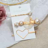 Hair Slide Zinc Alloy with Resin & Plastic Pearl plated three pieces & for woman nickel lead & cadmium free Sold By Set